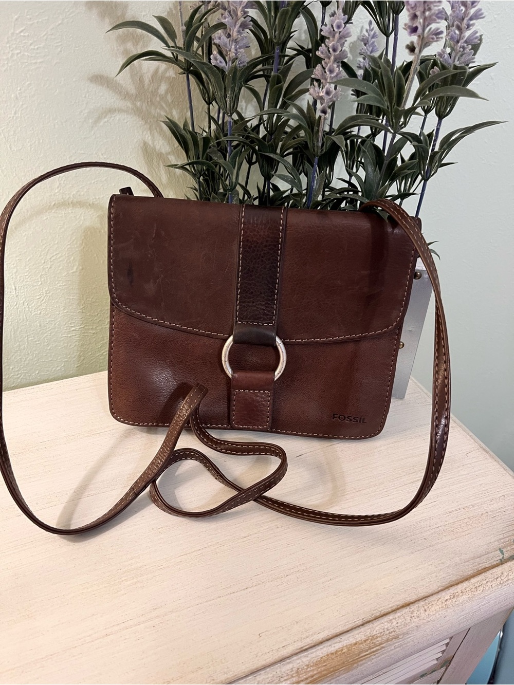 Fossil Vintage Brown Leather Crossbody Bag EUC